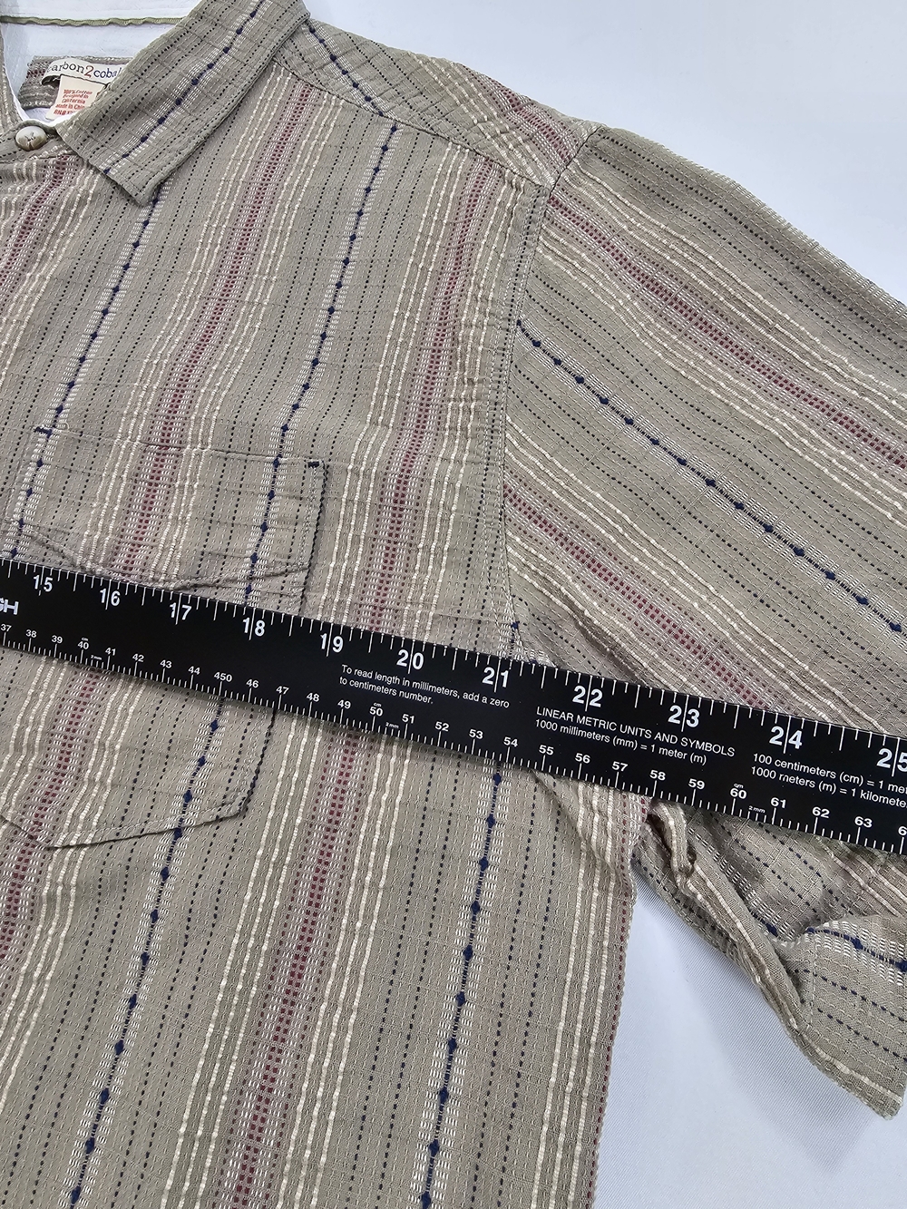Carbon 2 Cobalt Textured Dobby Dash Men's L Khaki RWB Striped Button Up Shirt - Picture 4 of 8